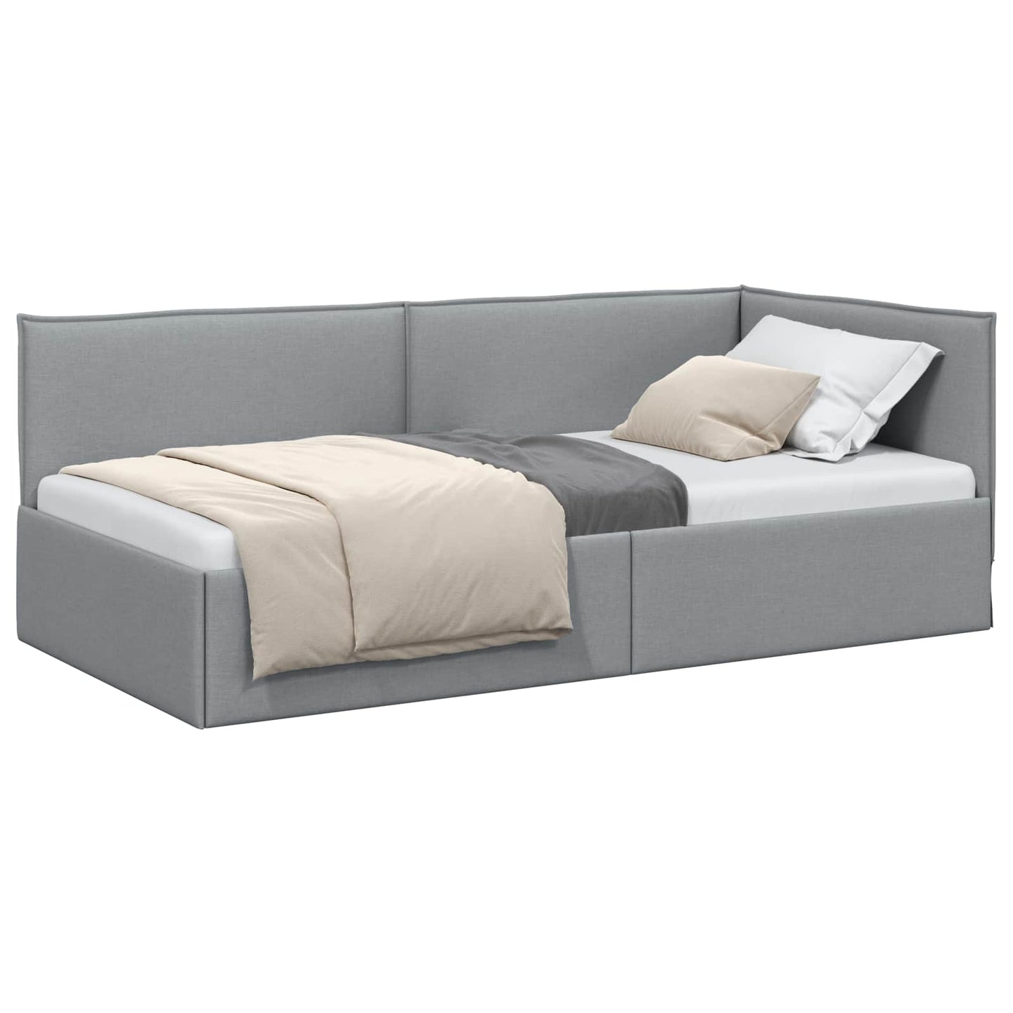 Hoekbedframe met hoofdeinde Lichtgrijs 100 x 200 cm Stof is nu te koop bij PeponiXL, paradijselijk wonen!
