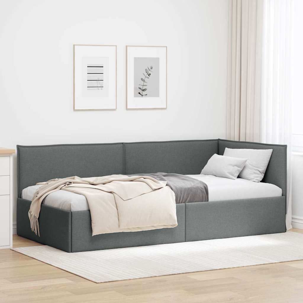 Hoekbedframe met hoofdeinde Donkergrijs 100 x 200 cm Stof is nu te koop bij PeponiXL, paradijselijk wonen!
