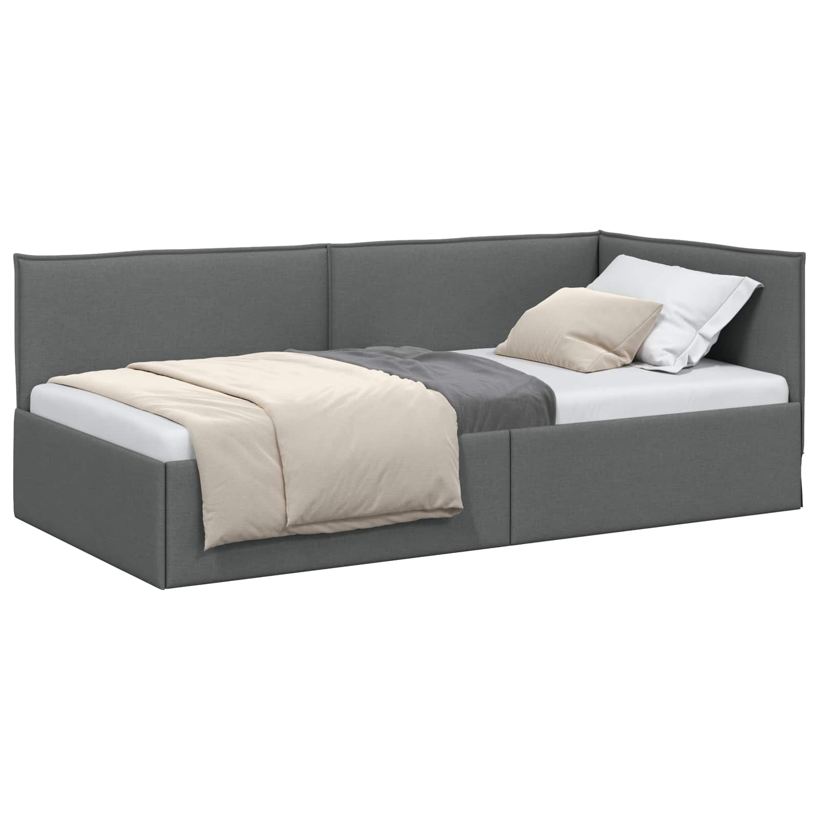 Hoekbedframe met hoofdeinde Donkergrijs 100 x 200 cm Stof is nu te koop bij PeponiXL, paradijselijk wonen!
