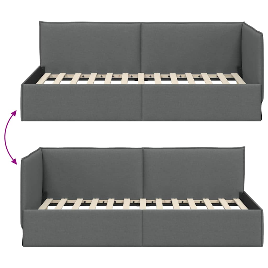 Hoekbedframe met hoofdeinde Donkergrijs 100 x 200 cm Stof is nu te koop bij PeponiXL, paradijselijk wonen!