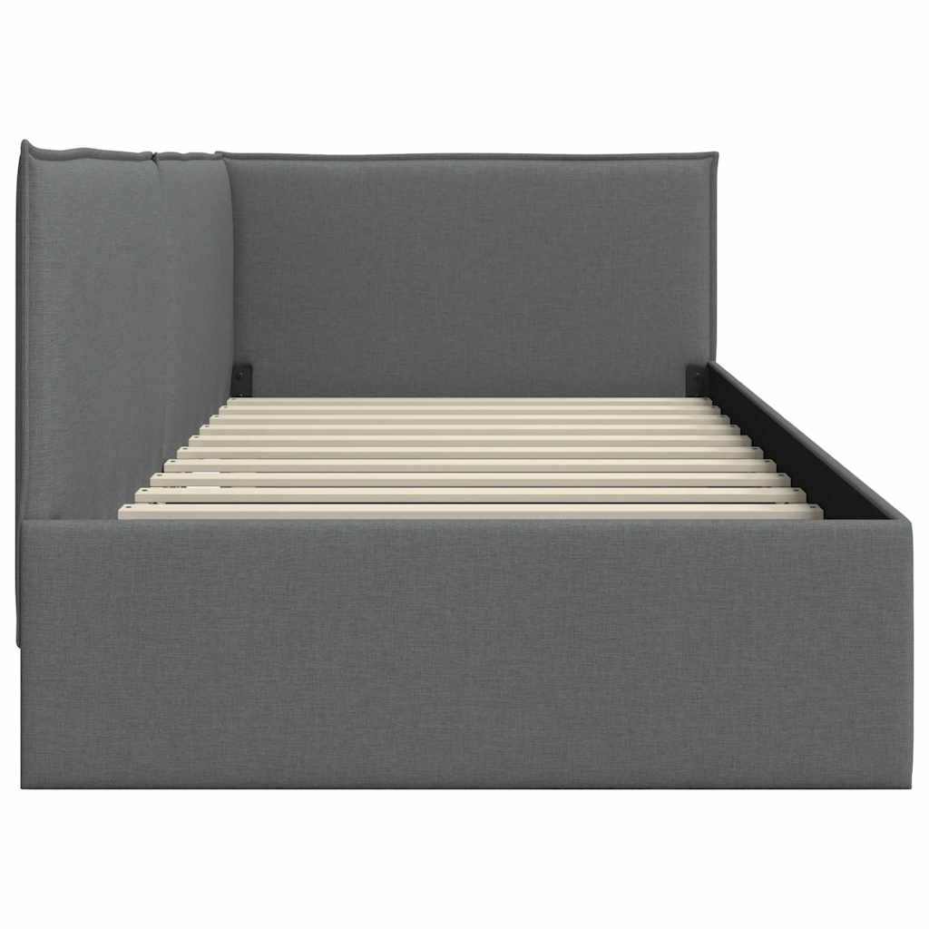 Hoekbedframe met hoofdeinde Donkergrijs 100 x 200 cm Stof is nu te koop bij PeponiXL, paradijselijk wonen!