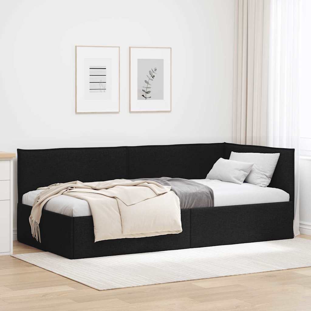 Hoekbedframe met hoofdeinde Zwart 100 x 200 cm Stof is nu te koop bij PeponiXL, paradijselijk wonen!