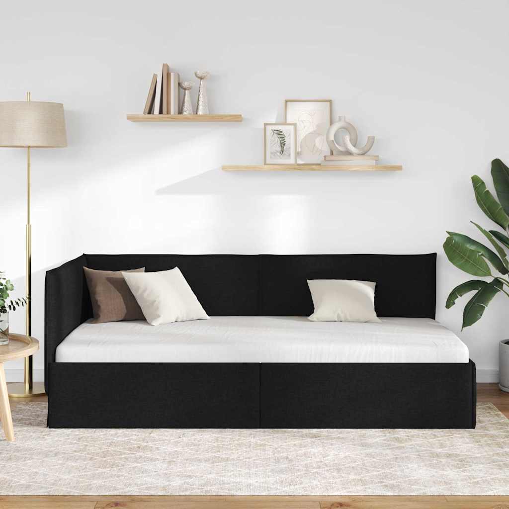 Hoekbedframe met hoofdeinde Zwart 100 x 200 cm Stof is nu te koop bij PeponiXL, paradijselijk wonen!