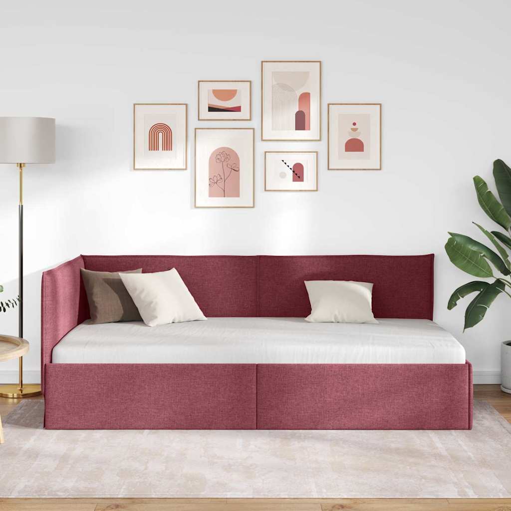 Hoekbedframe met hoofdeinde Wijnrood 100 x 200 cm Stof is nu te koop bij PeponiXL, paradijselijk wonen!