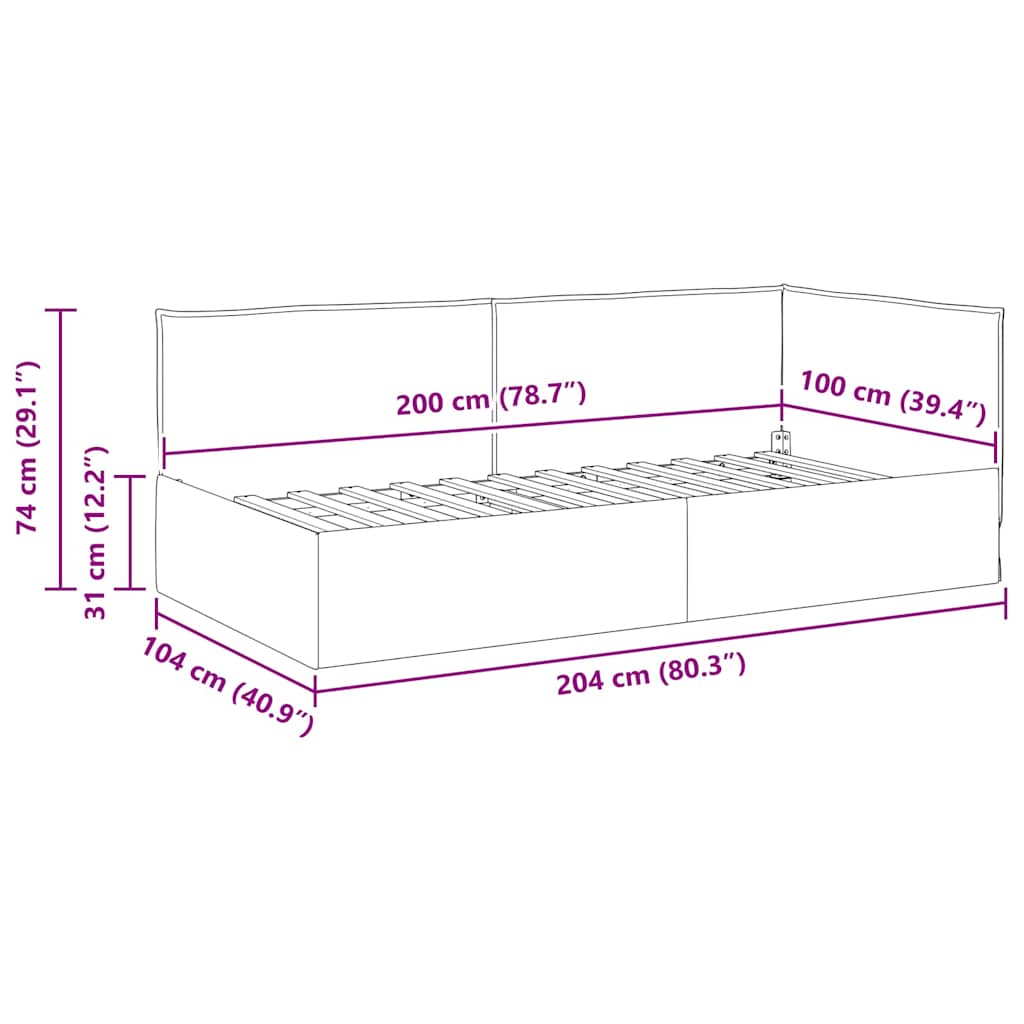 Hoekbedframe met hoofdeinde Wijnrood 100 x 200 cm Stof is nu te koop bij PeponiXL, paradijselijk wonen!