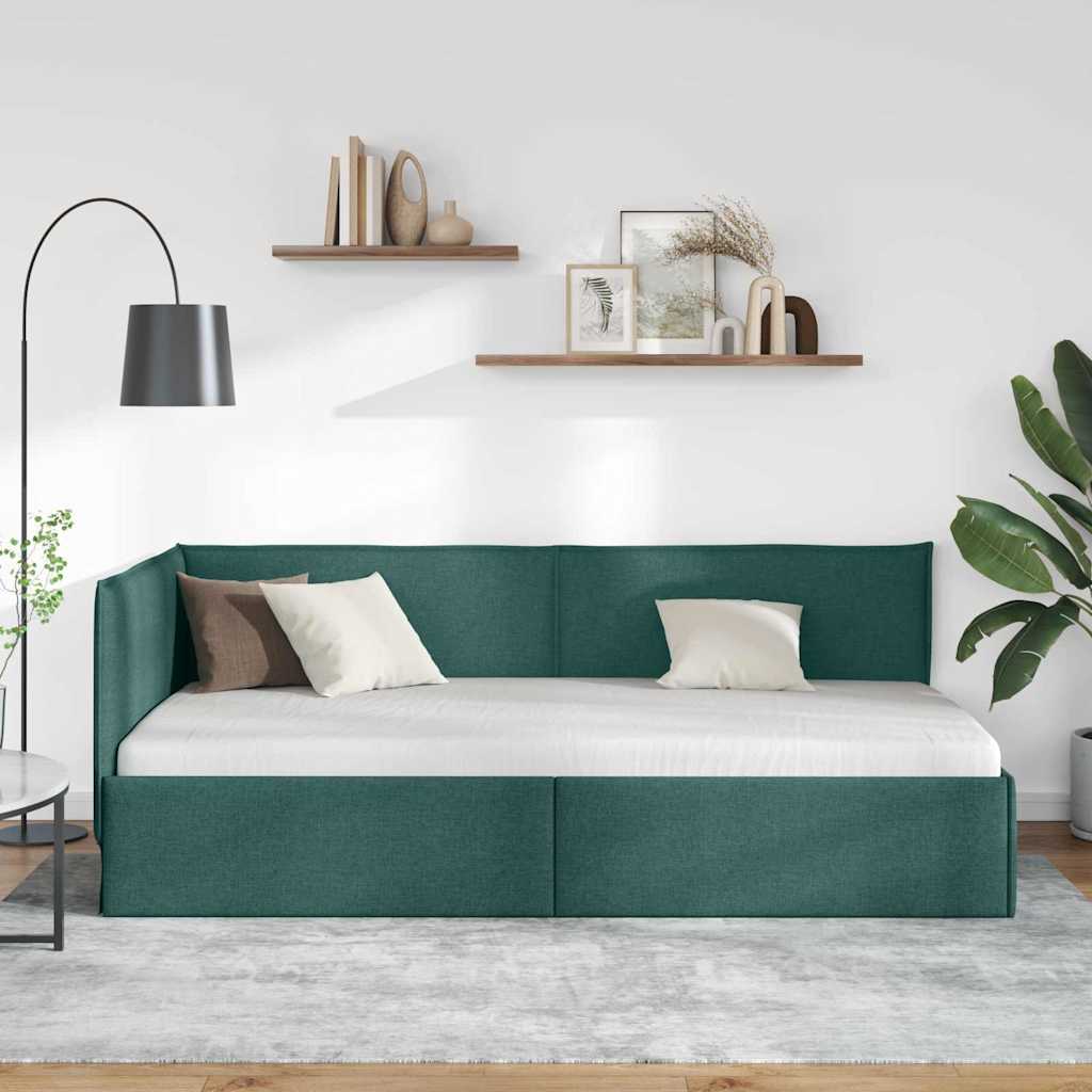Hoekbedframe met hoofdeinde Donkergroen 100 x 200 cm Stof is nu te koop bij PeponiXL, paradijselijk wonen!