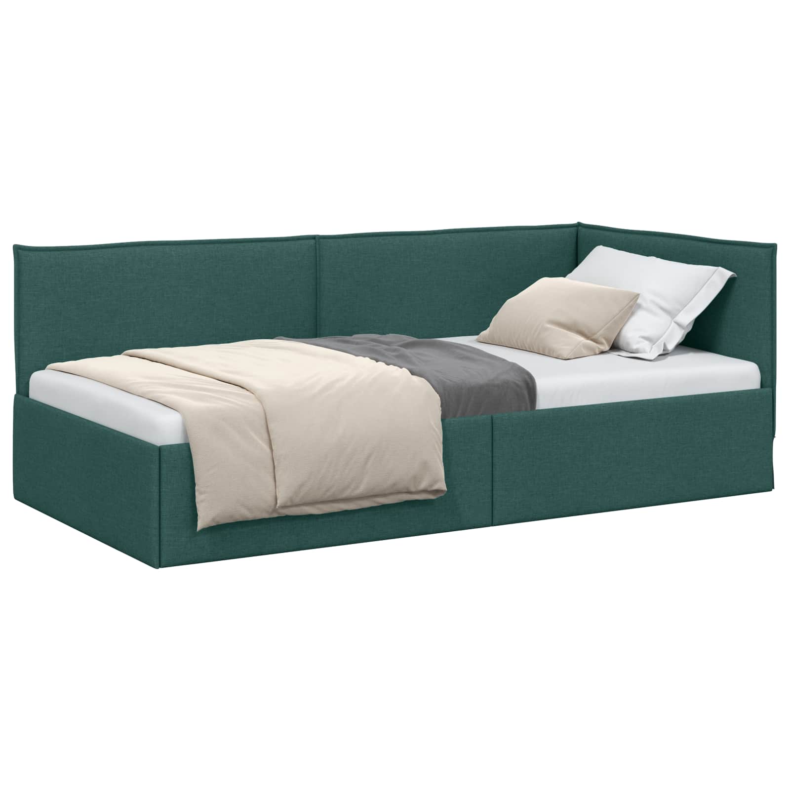 Hoekbedframe met hoofdeinde Donkergroen 100 x 200 cm Stof is nu te koop bij PeponiXL, paradijselijk wonen!
