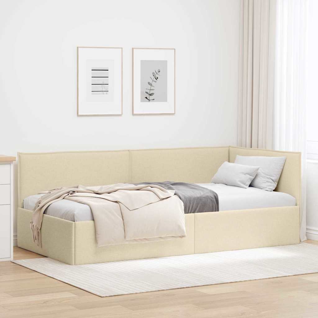 Hoekbedframe met hoofdeinde Crème 100 x 200 cm Stof is nu te koop bij PeponiXL, paradijselijk wonen!