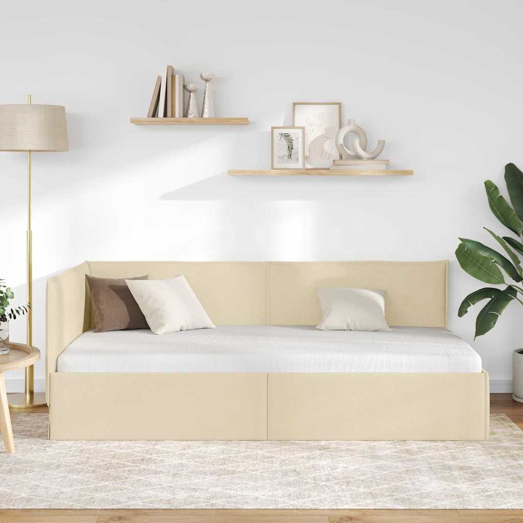 Hoekbedframe met hoofdeinde Crème 100 x 200 cm Stof is nu te koop bij PeponiXL, paradijselijk wonen!
