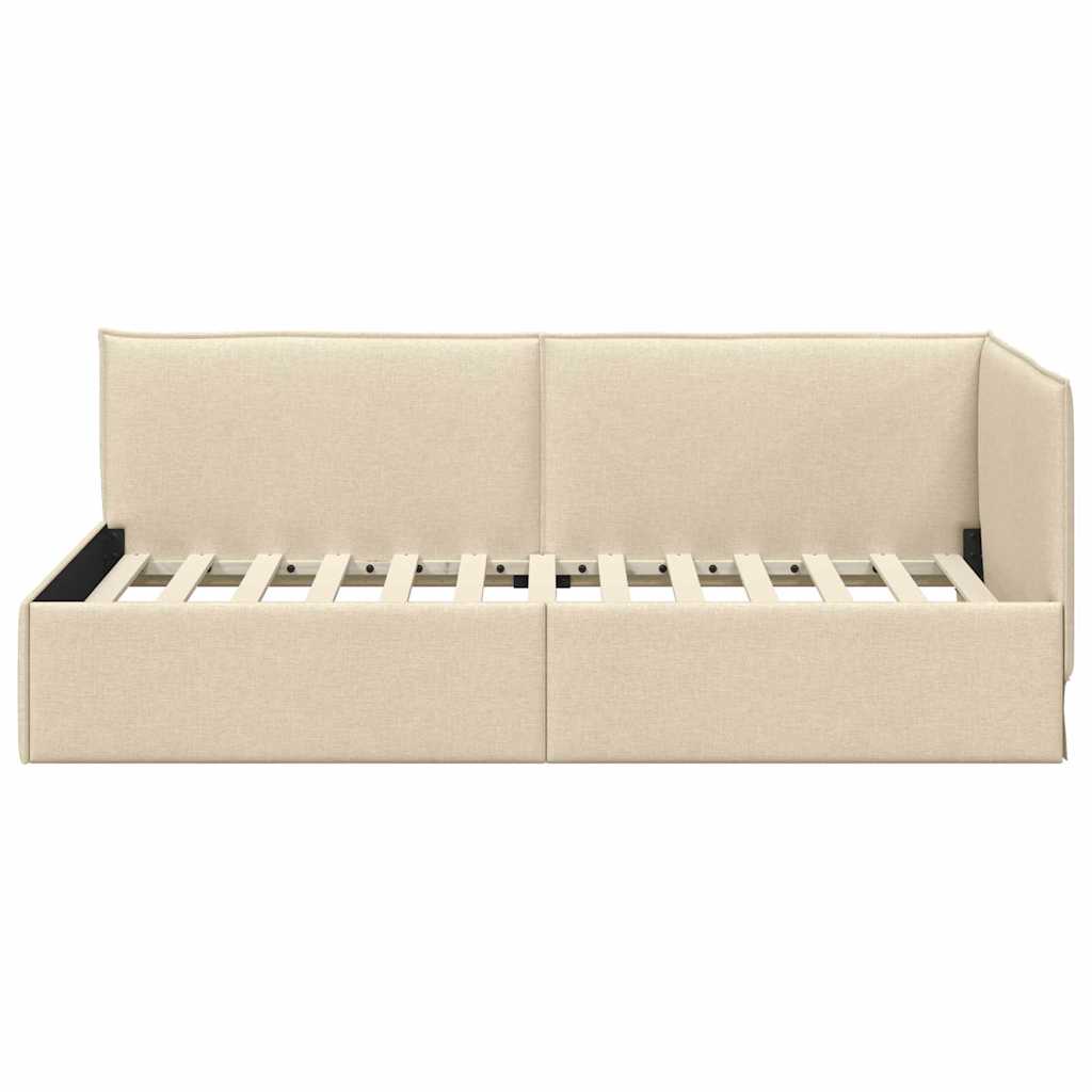 Hoekbedframe met hoofdeinde Crème 100 x 200 cm Stof is nu te koop bij PeponiXL, paradijselijk wonen!
