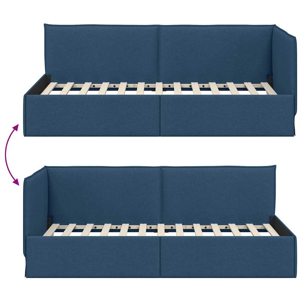Hoekbedframe met hoofdeinde Blauw 100 x 200 cm Stof is nu te koop bij PeponiXL, paradijselijk wonen!