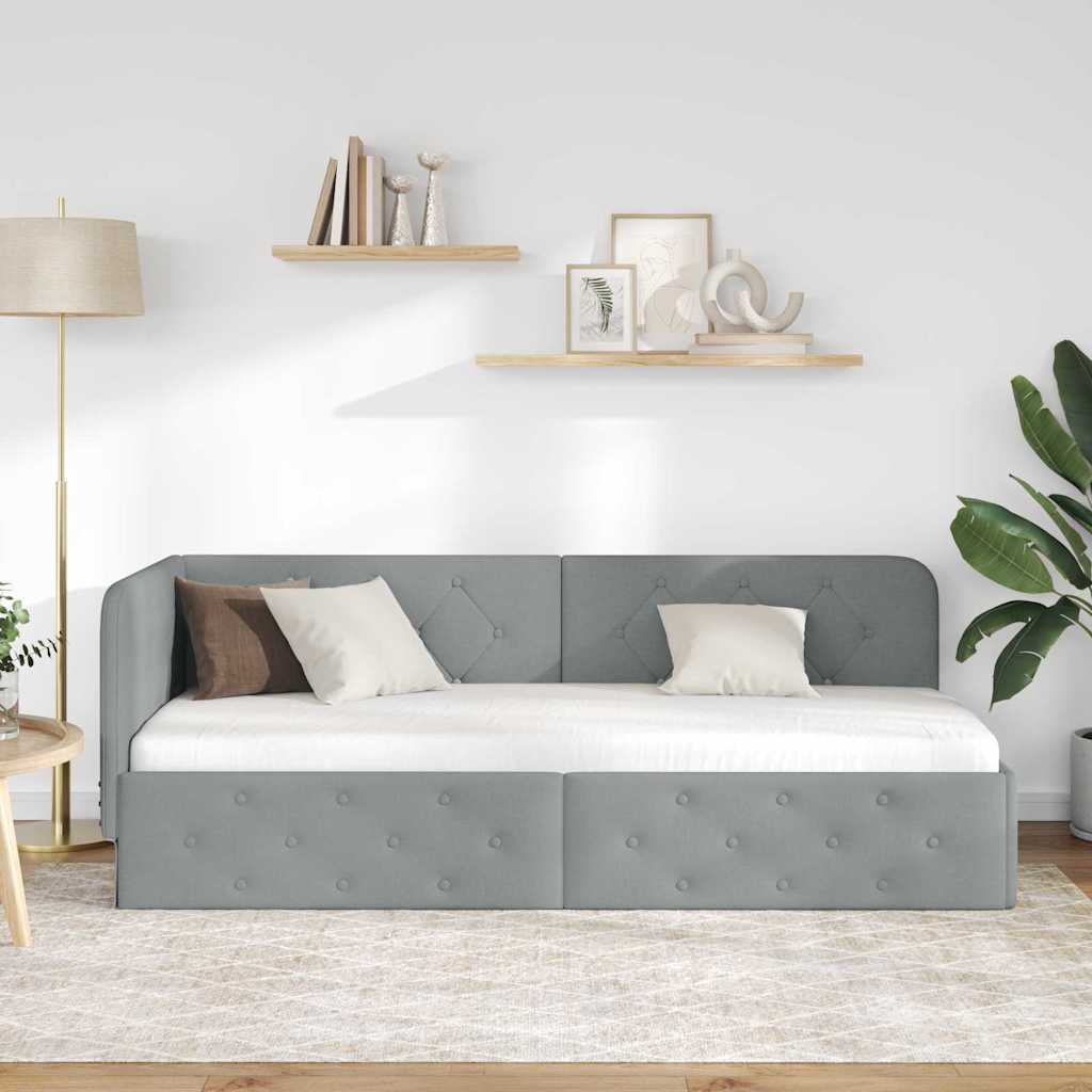 Hoekbedframe met hoofdeinde Lichtgrijs 80 x 200 cm Stof is nu te koop bij PeponiXL, paradijselijk wonen!