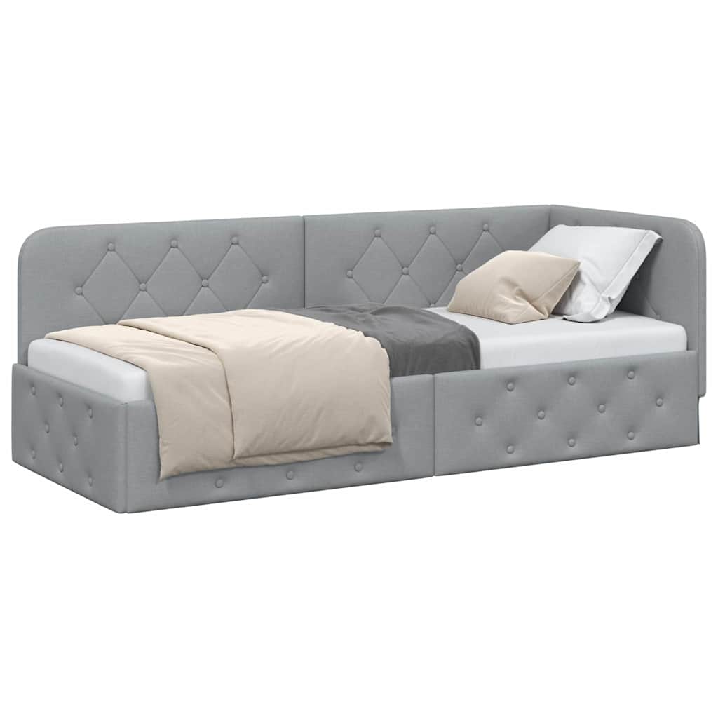 Hoekbedframe met hoofdeinde Lichtgrijs 80 x 200 cm Stof is nu te koop bij PeponiXL, paradijselijk wonen!