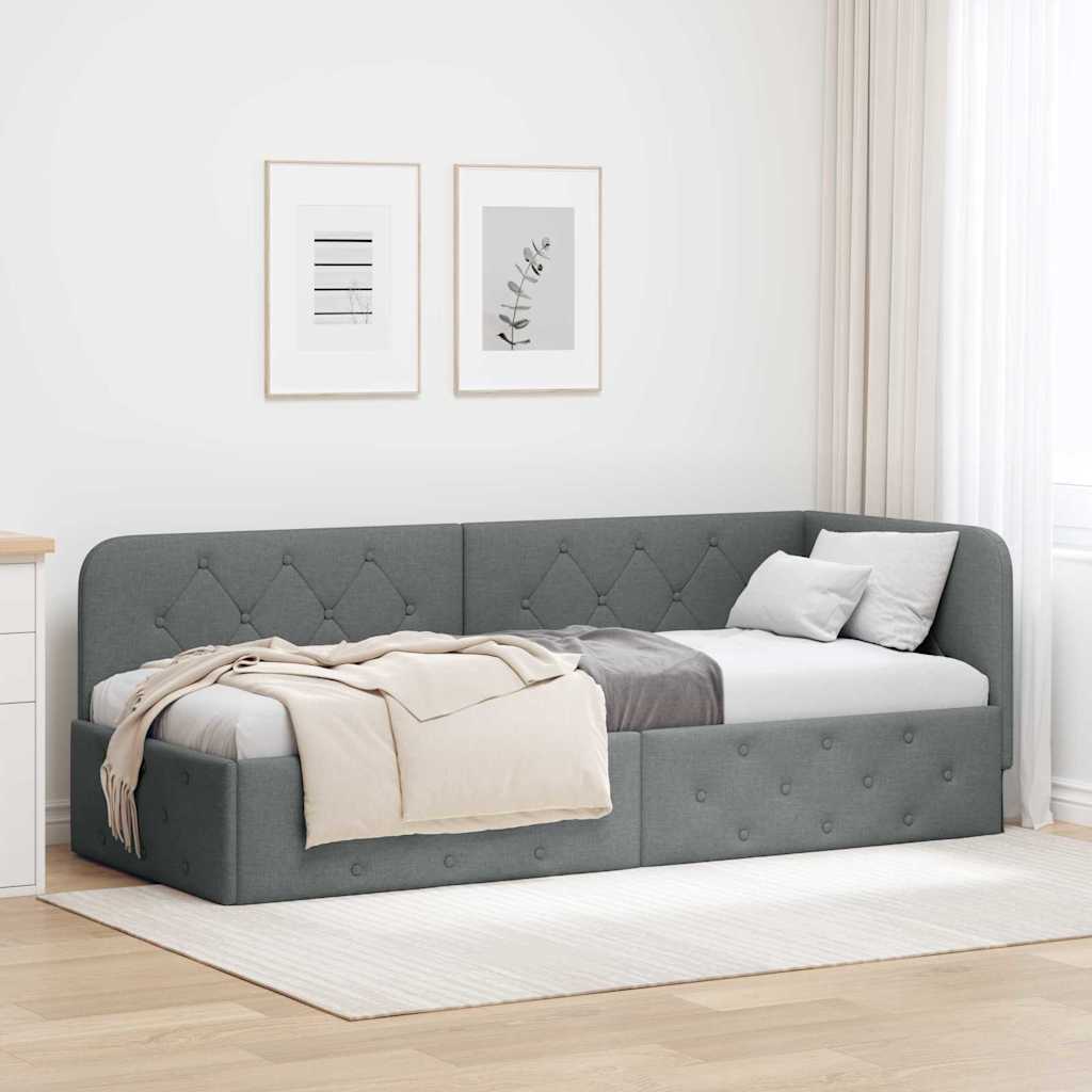Hoekbedframe Donkergrijs 80 x 200 cm Stof is nu te koop bij PeponiXL, paradijselijk wonen!