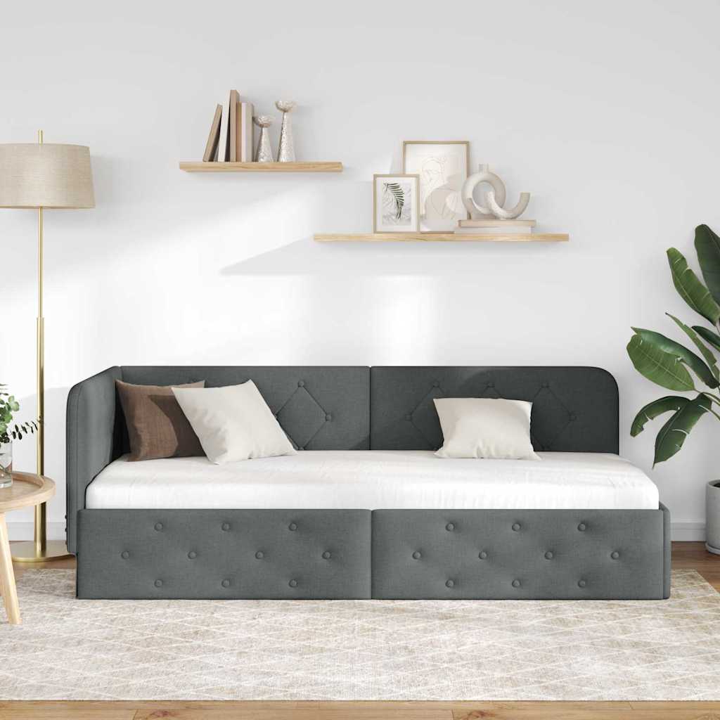 Hoekbedframe Donkergrijs 80 x 200 cm Stof is nu te koop bij PeponiXL, paradijselijk wonen!