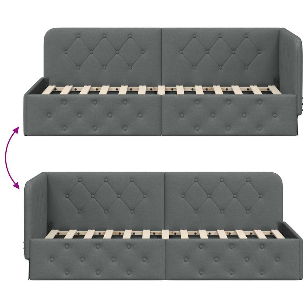 Hoekbedframe Donkergrijs 80 x 200 cm Stof is nu te koop bij PeponiXL, paradijselijk wonen!