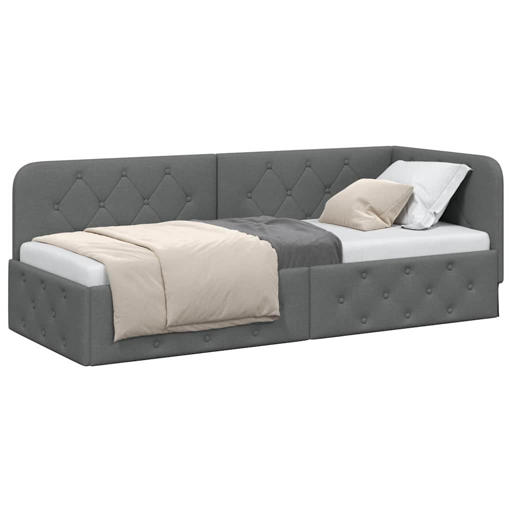 Hoekbedframe Donkergrijs 80 x 200 cm Stof is nu te koop bij PeponiXL, paradijselijk wonen!
