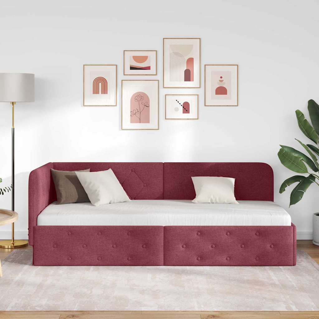 Hoekbedframe Wijnrood 80 x 200 cm Stof is nu te koop bij PeponiXL, paradijselijk wonen!