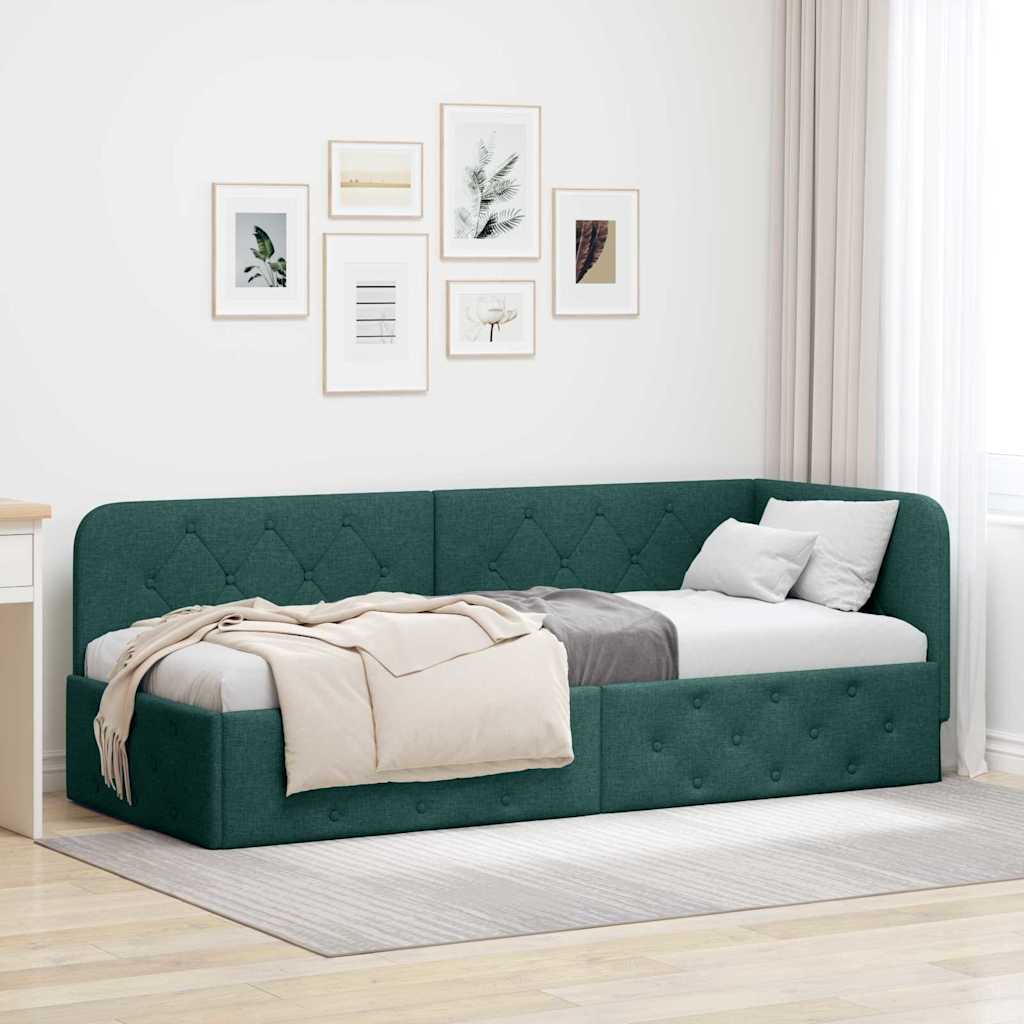 Hoekbedframe Donkergroen 80 x 200 cm Stof is nu te koop bij PeponiXL, paradijselijk wonen!