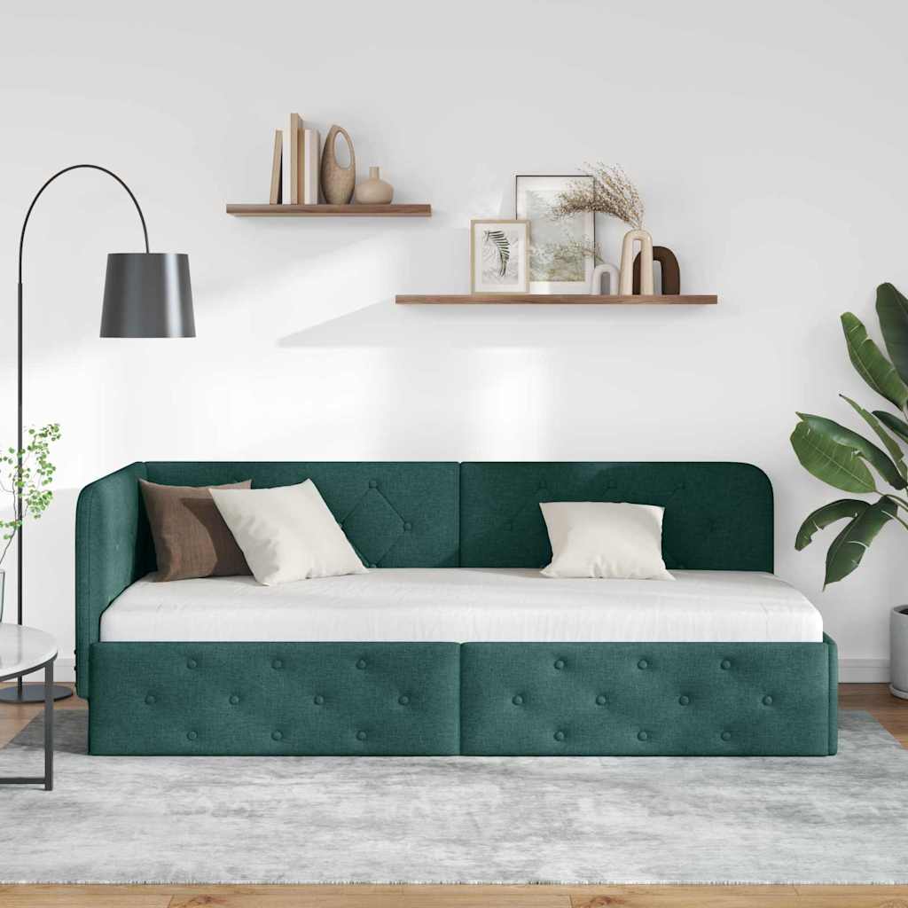 Hoekbedframe Donkergroen 80 x 200 cm Stof is nu te koop bij PeponiXL, paradijselijk wonen!