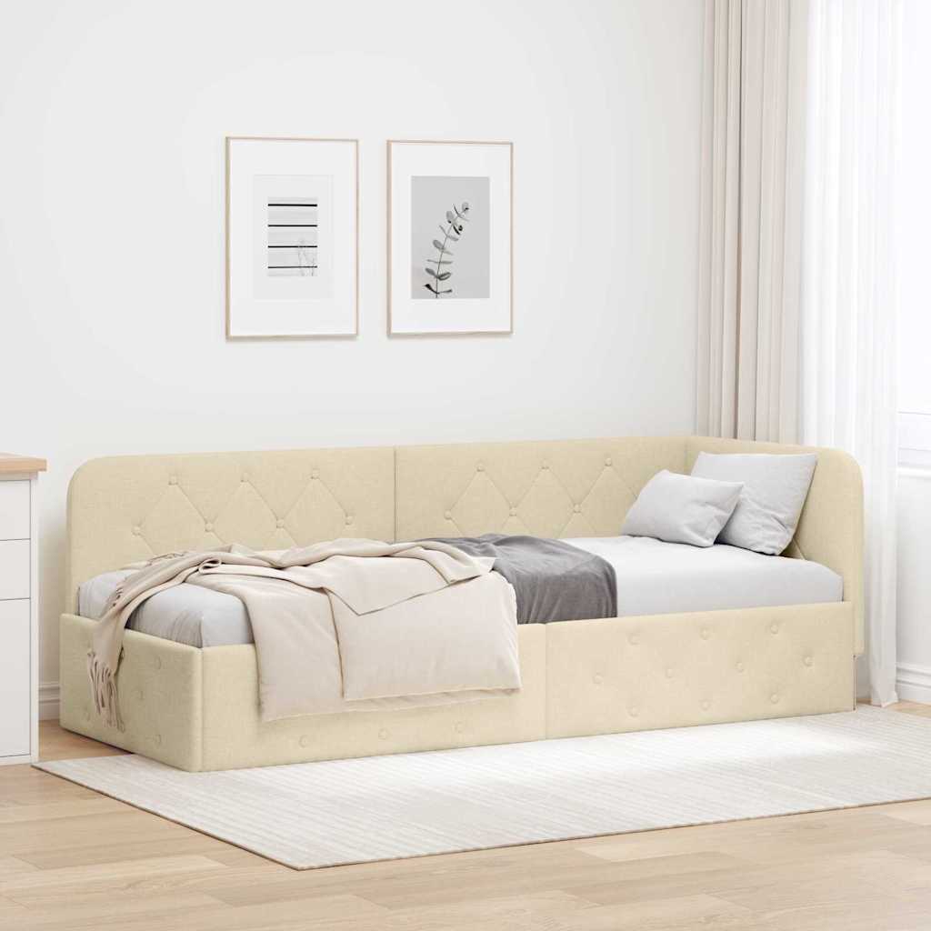 Hoekbedframe Crème 80 x 200 cm Stof is nu te koop bij PeponiXL, paradijselijk wonen!