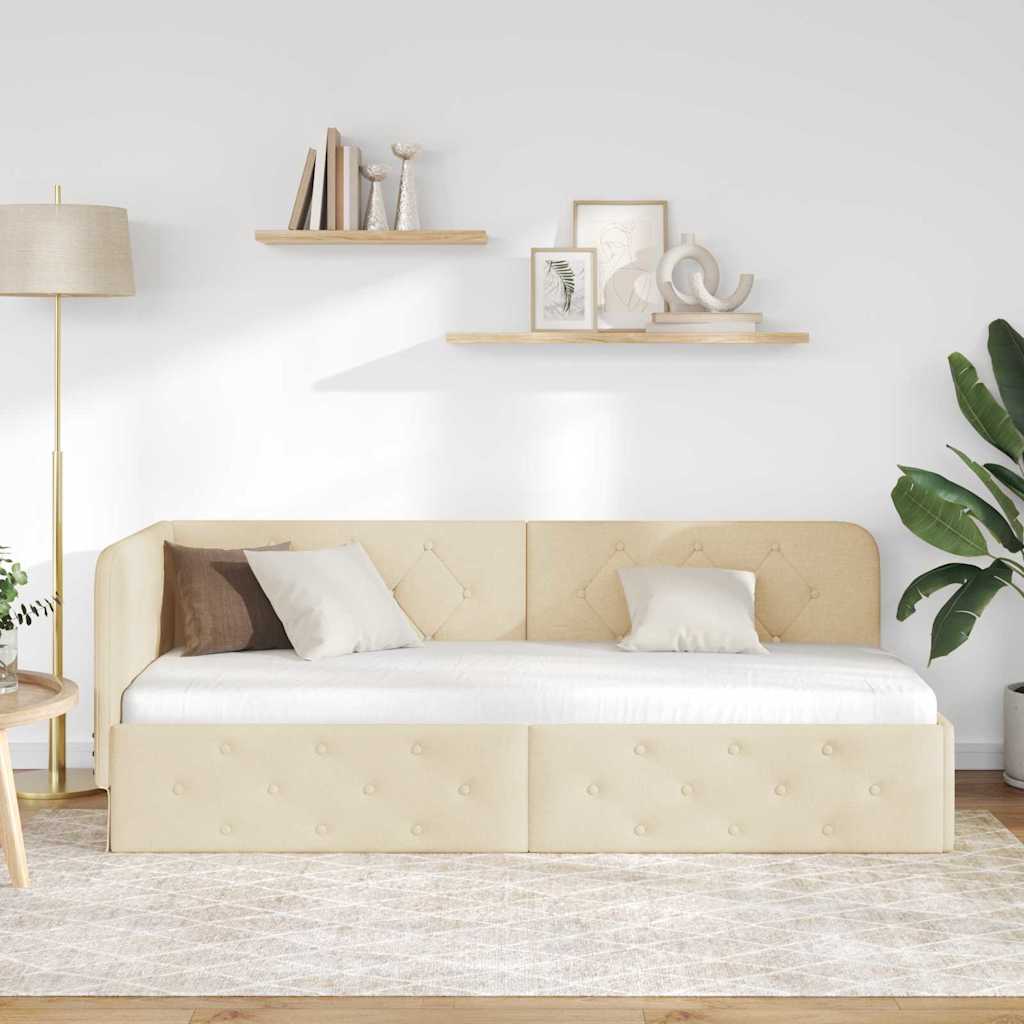 Hoekbedframe Crème 80 x 200 cm Stof is nu te koop bij PeponiXL, paradijselijk wonen!