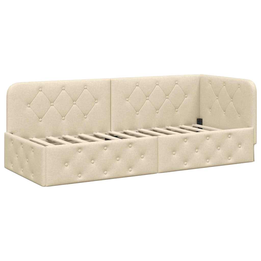 Hoekbedframe Crème 80 x 200 cm Stof is nu te koop bij PeponiXL, paradijselijk wonen!