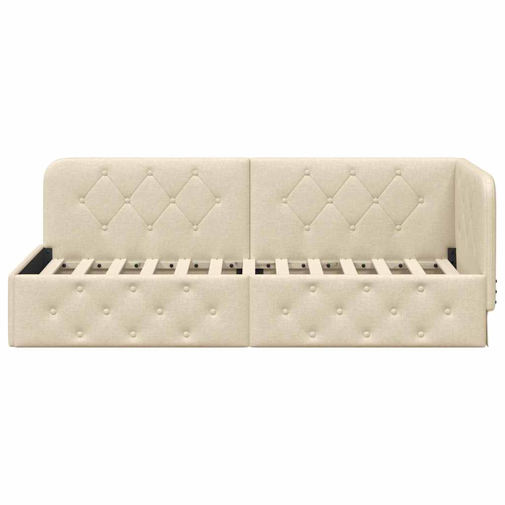 Hoekbedframe Crème 80 x 200 cm Stof is nu te koop bij PeponiXL, paradijselijk wonen!