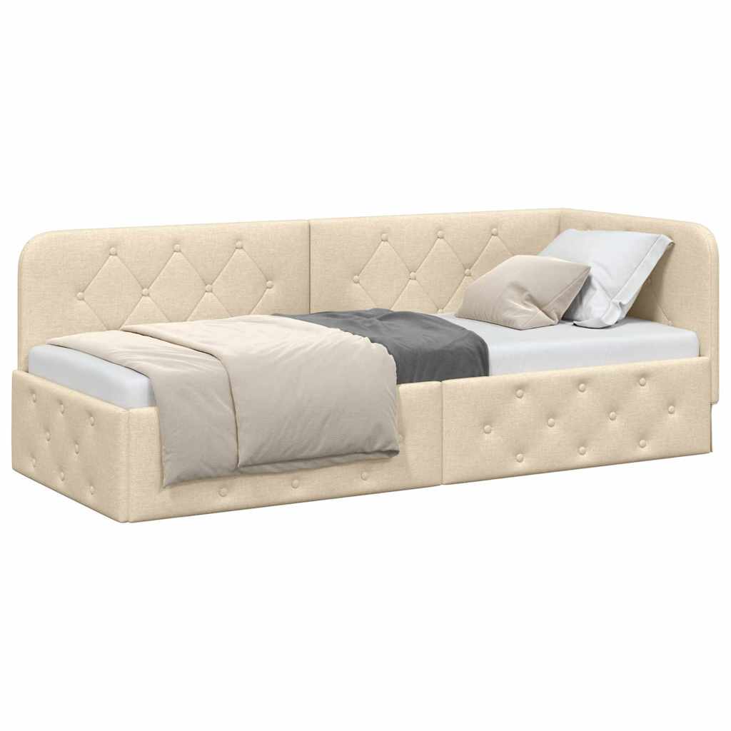 Hoekbedframe Crème 80 x 200 cm Stof is nu te koop bij PeponiXL, paradijselijk wonen!