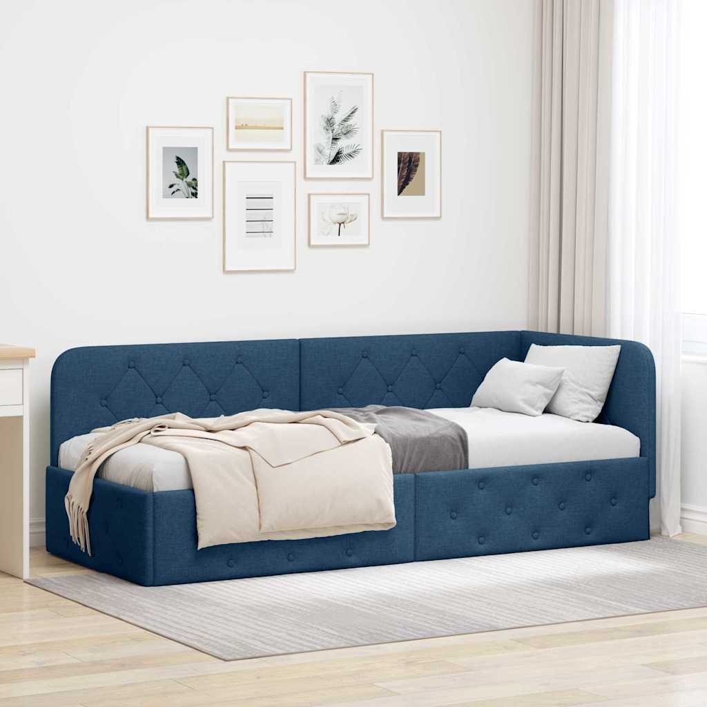 Hoekbedframe met hoofdeinde Blauw 80 x 200 cm Stof is nu te koop bij PeponiXL, paradijselijk wonen!