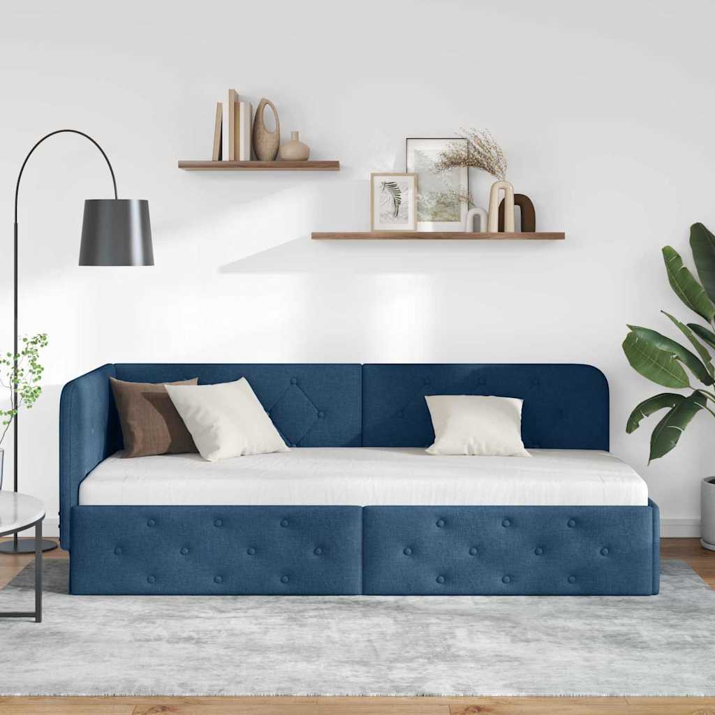 Hoekbedframe met hoofdeinde Blauw 80 x 200 cm Stof is nu te koop bij PeponiXL, paradijselijk wonen!
