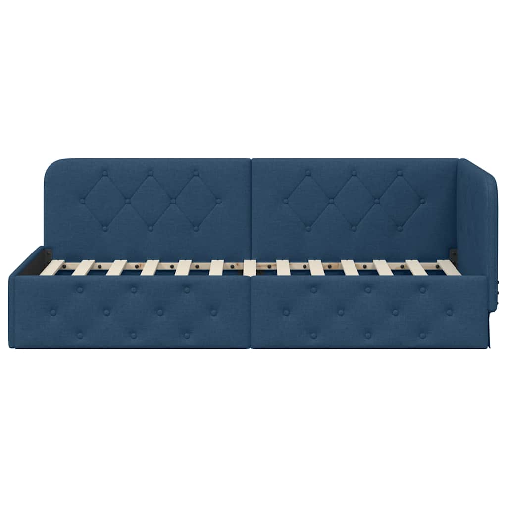 Hoekbedframe met hoofdeinde Blauw 80 x 200 cm Stof is nu te koop bij PeponiXL, paradijselijk wonen!
