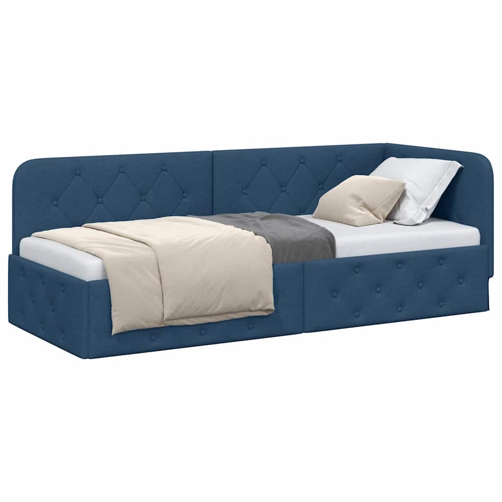 Hoekbedframe met hoofdeinde Blauw 80 x 200 cm Stof is nu te koop bij PeponiXL, paradijselijk wonen!