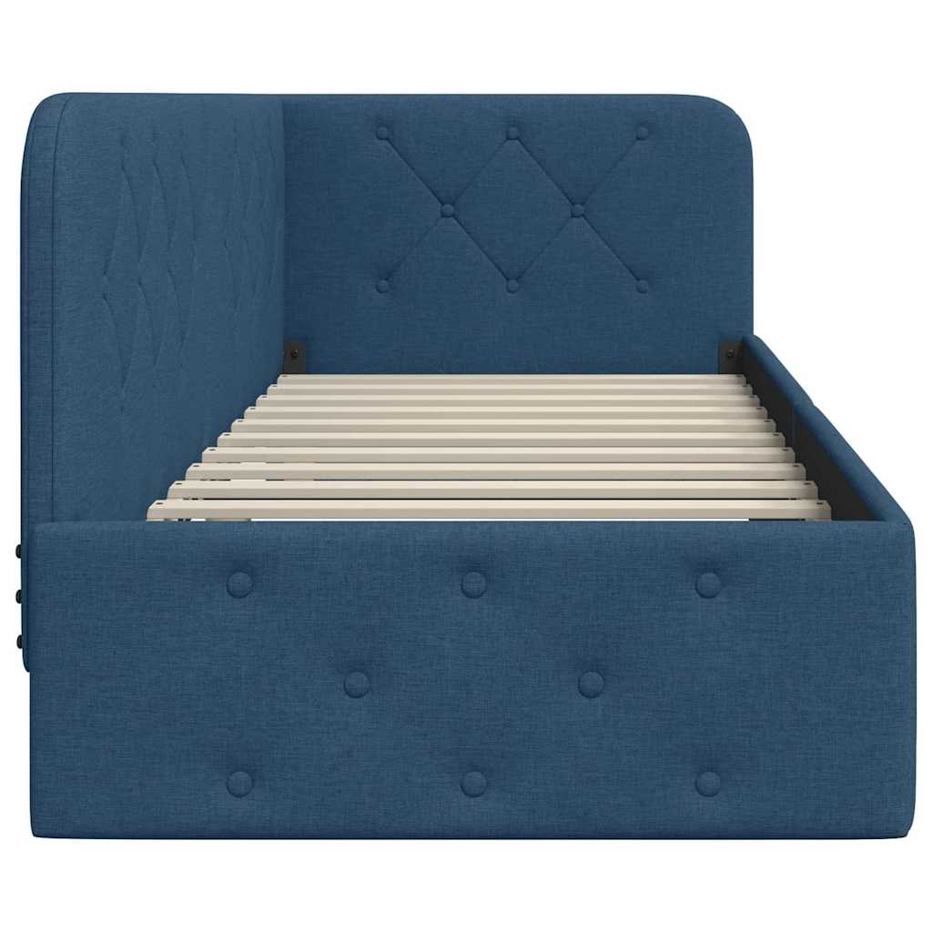 Hoekbedframe met hoofdeinde Blauw 80 x 200 cm Stof is nu te koop bij PeponiXL, paradijselijk wonen!