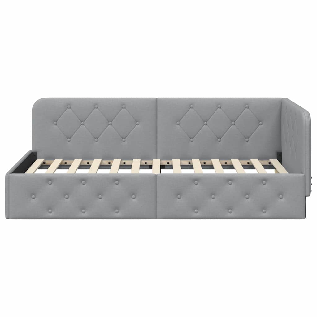Hoekbedframe Lichtgrijs 90 x 190 cm Stof is nu te koop bij PeponiXL, paradijselijk wonen!