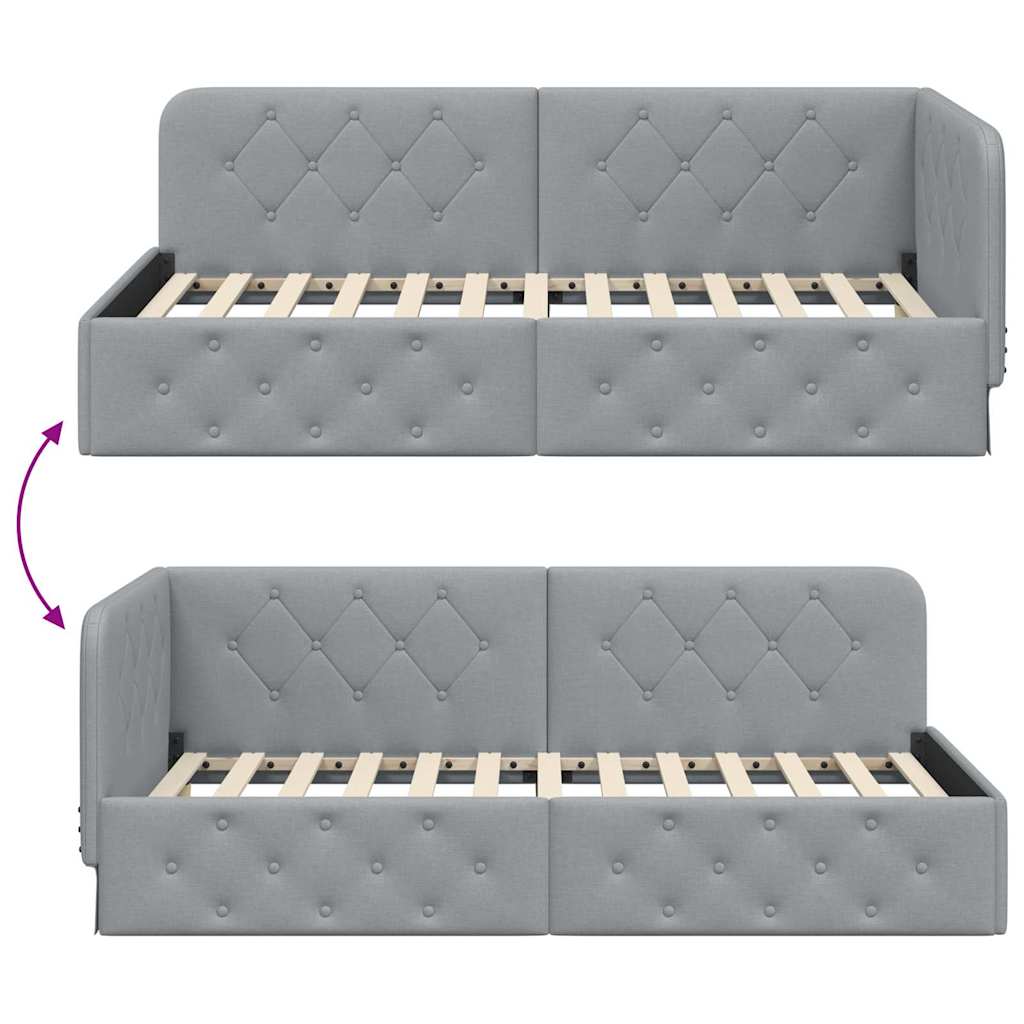 Hoekbedframe Lichtgrijs 90 x 190 cm Stof is nu te koop bij PeponiXL, paradijselijk wonen!
