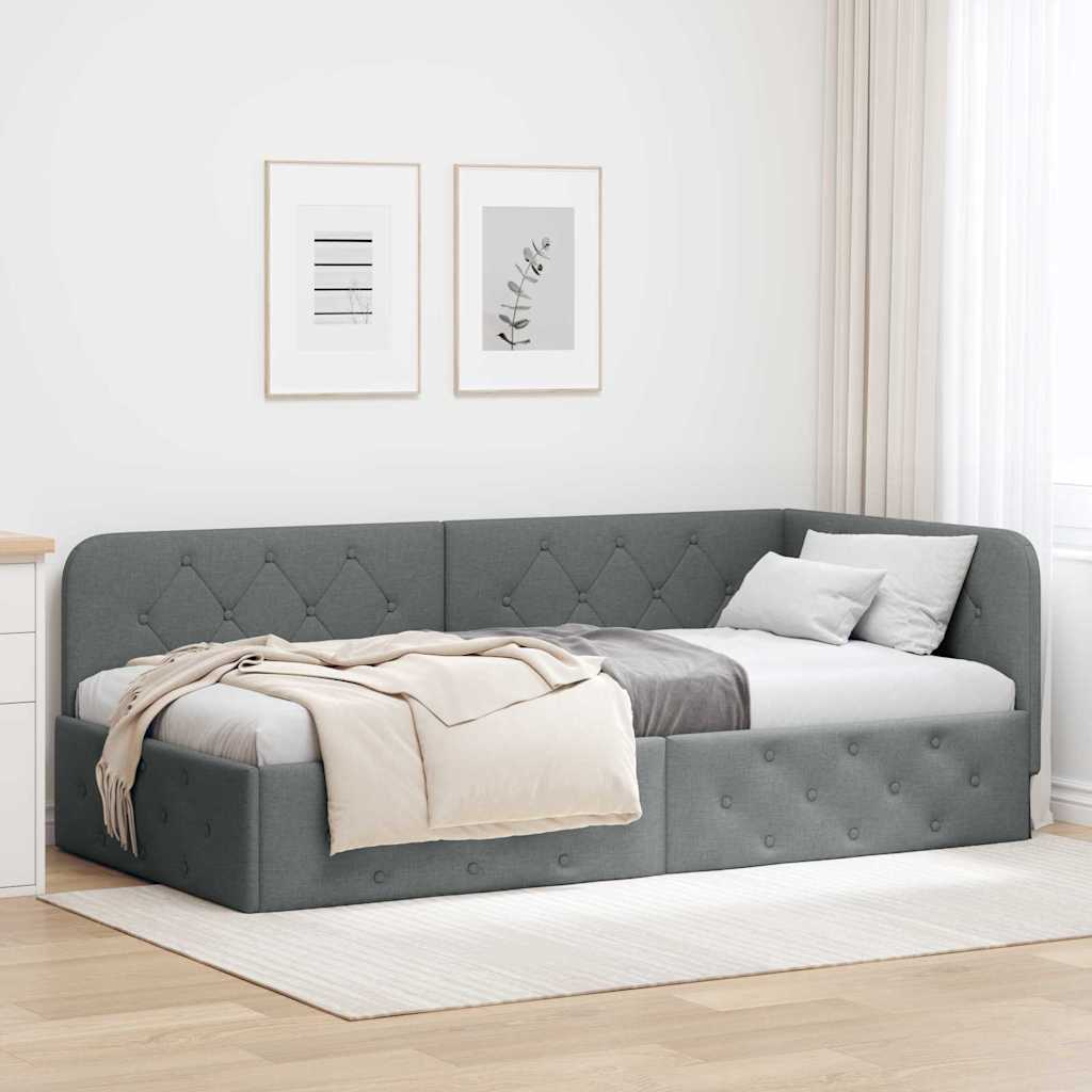 Hoekbedframe met hoofdeinde Donkergrijs 90 x 190 cm Stof is nu te koop bij PeponiXL, paradijselijk wonen!