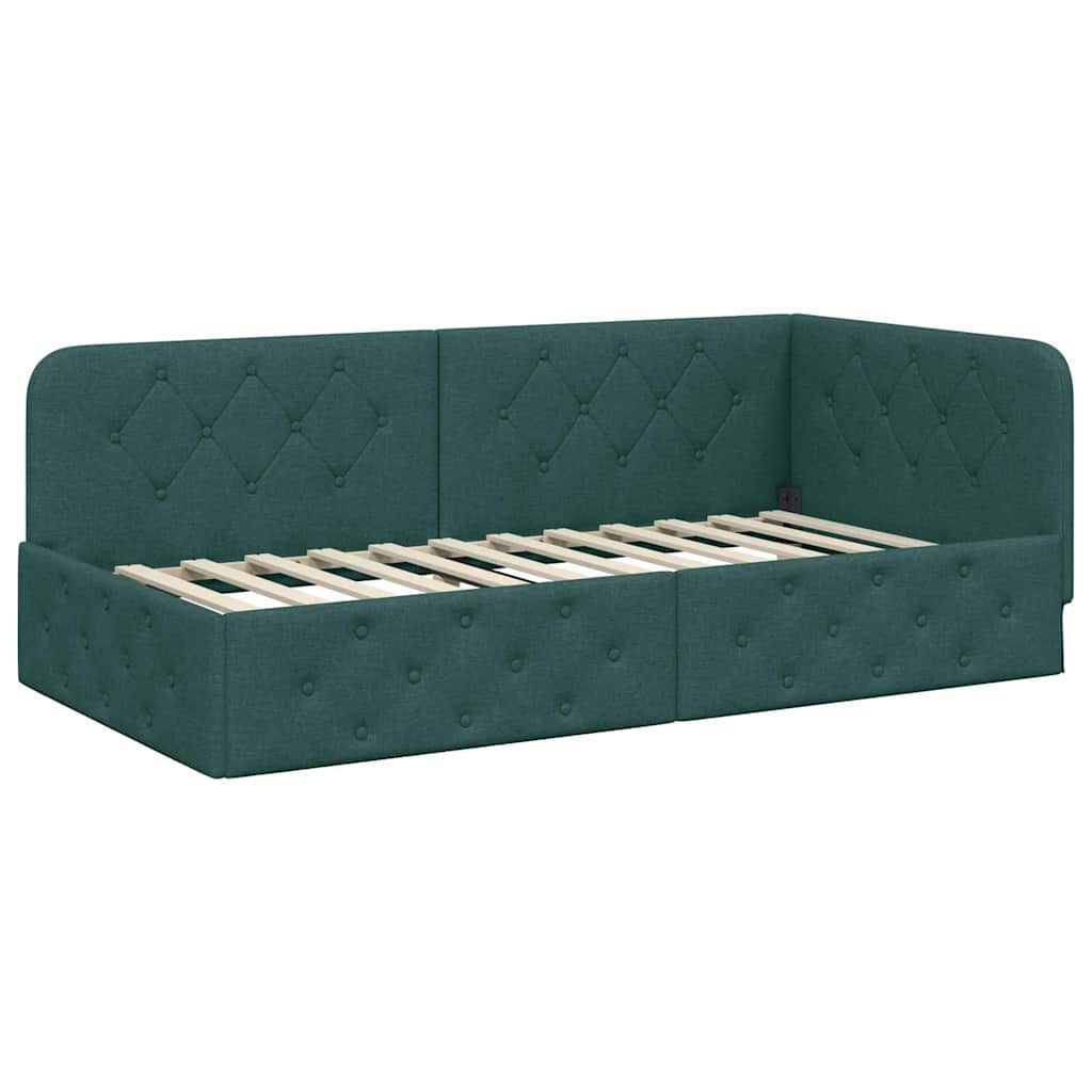 Hoekbedframe Donkergroen 90 x 190 cm Stof is nu te koop bij PeponiXL, paradijselijk wonen!