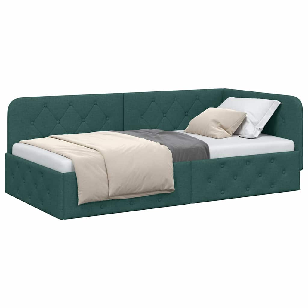 Hoekbedframe Donkergroen 90 x 190 cm Stof is nu te koop bij PeponiXL, paradijselijk wonen!