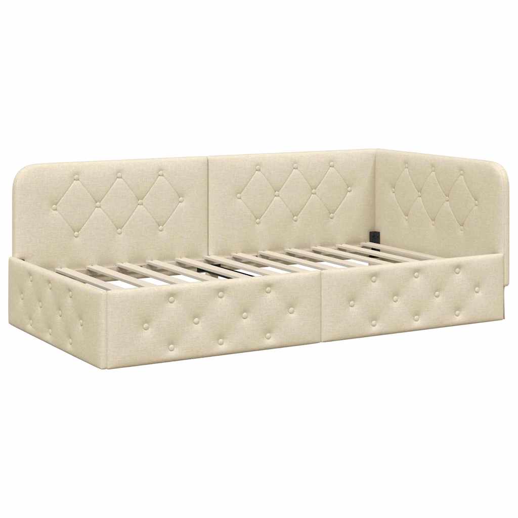 Hoekbedframe Crème 90 x 190 cm Stof is nu te koop bij PeponiXL, paradijselijk wonen!