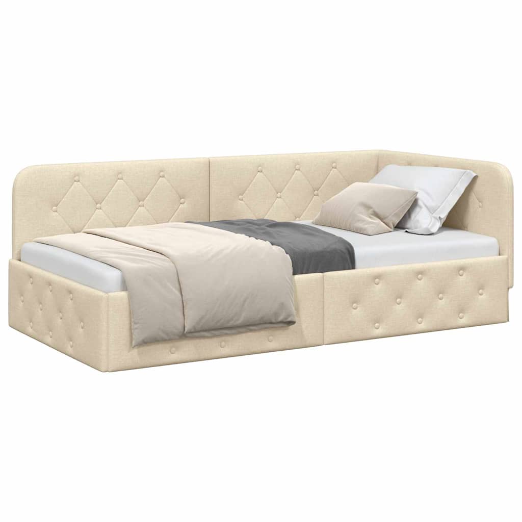 Hoekbedframe Crème 90 x 190 cm Stof is nu te koop bij PeponiXL, paradijselijk wonen!
