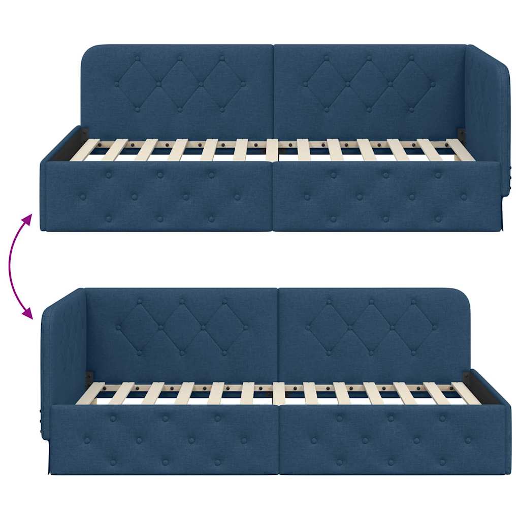 Hoekbedframe Blauw 90 x 190 cm Stof is nu te koop bij PeponiXL, paradijselijk wonen!