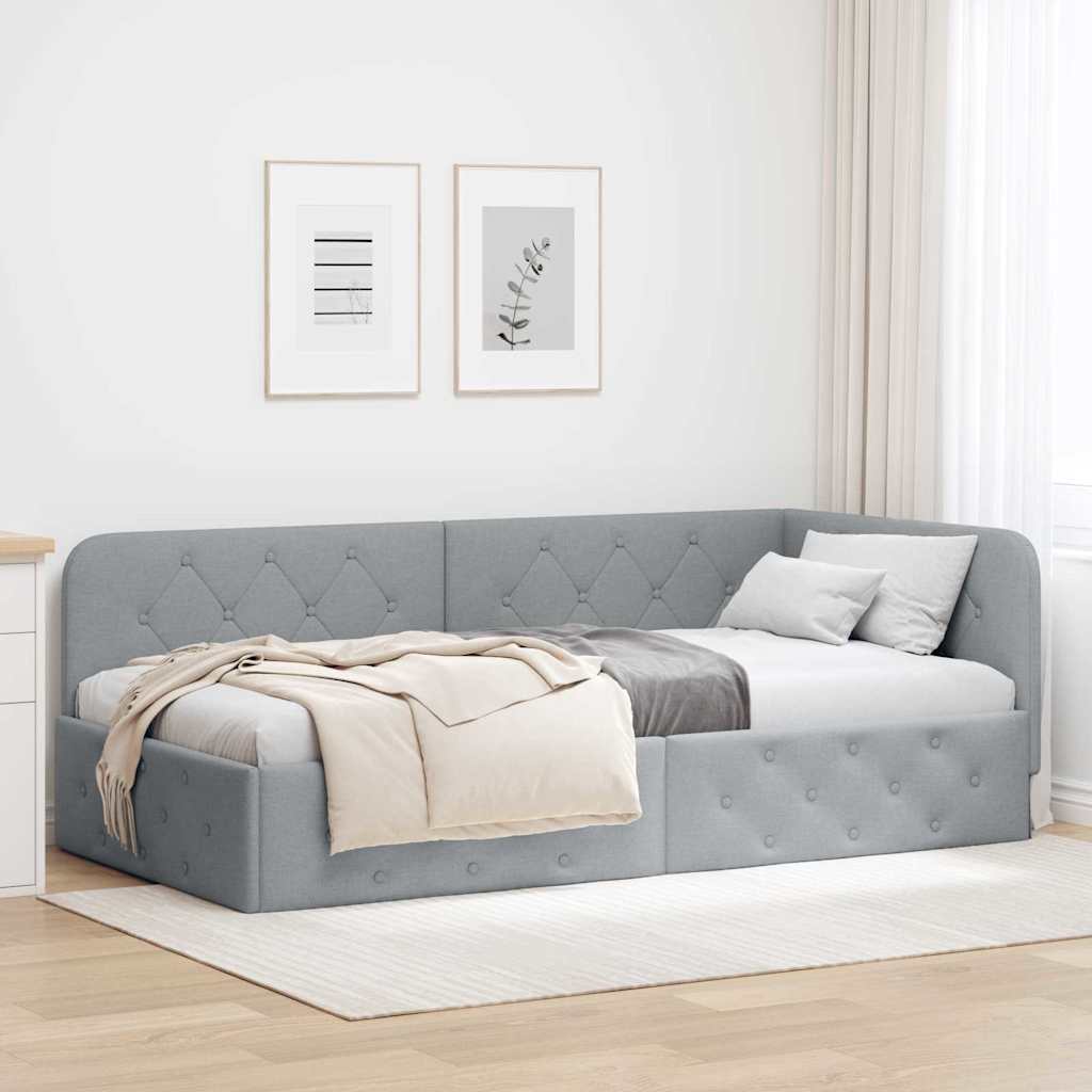 Hoekbedframe Lichtgrijs 90 x 200 cm Stof is nu te koop bij PeponiXL, paradijselijk wonen!