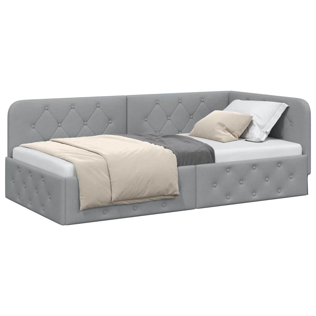 Hoekbedframe Lichtgrijs 90 x 200 cm Stof is nu te koop bij PeponiXL, paradijselijk wonen!