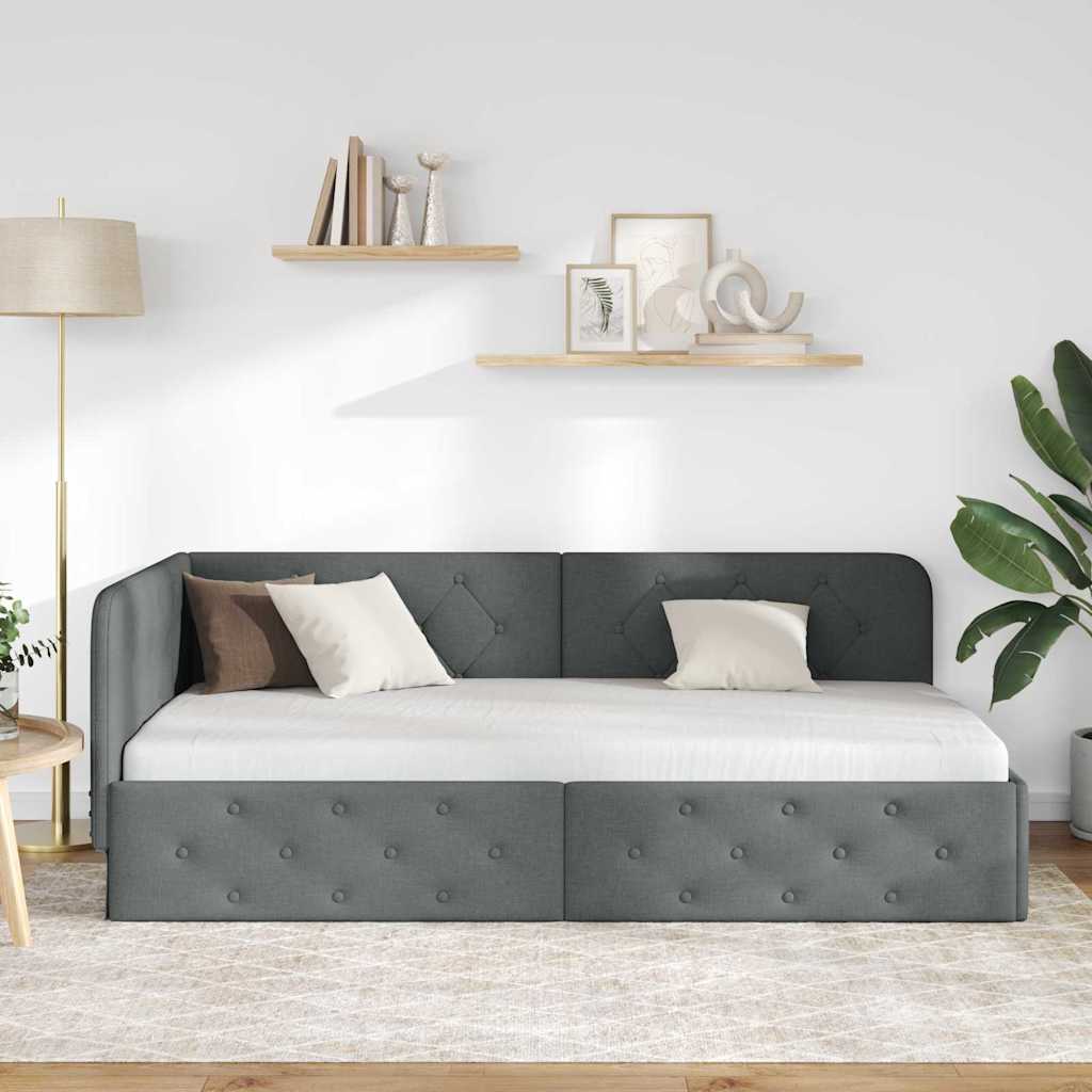 Hoekbedframe Donkergrijs 90 x 200 cm Stof is nu te koop bij PeponiXL, paradijselijk wonen!