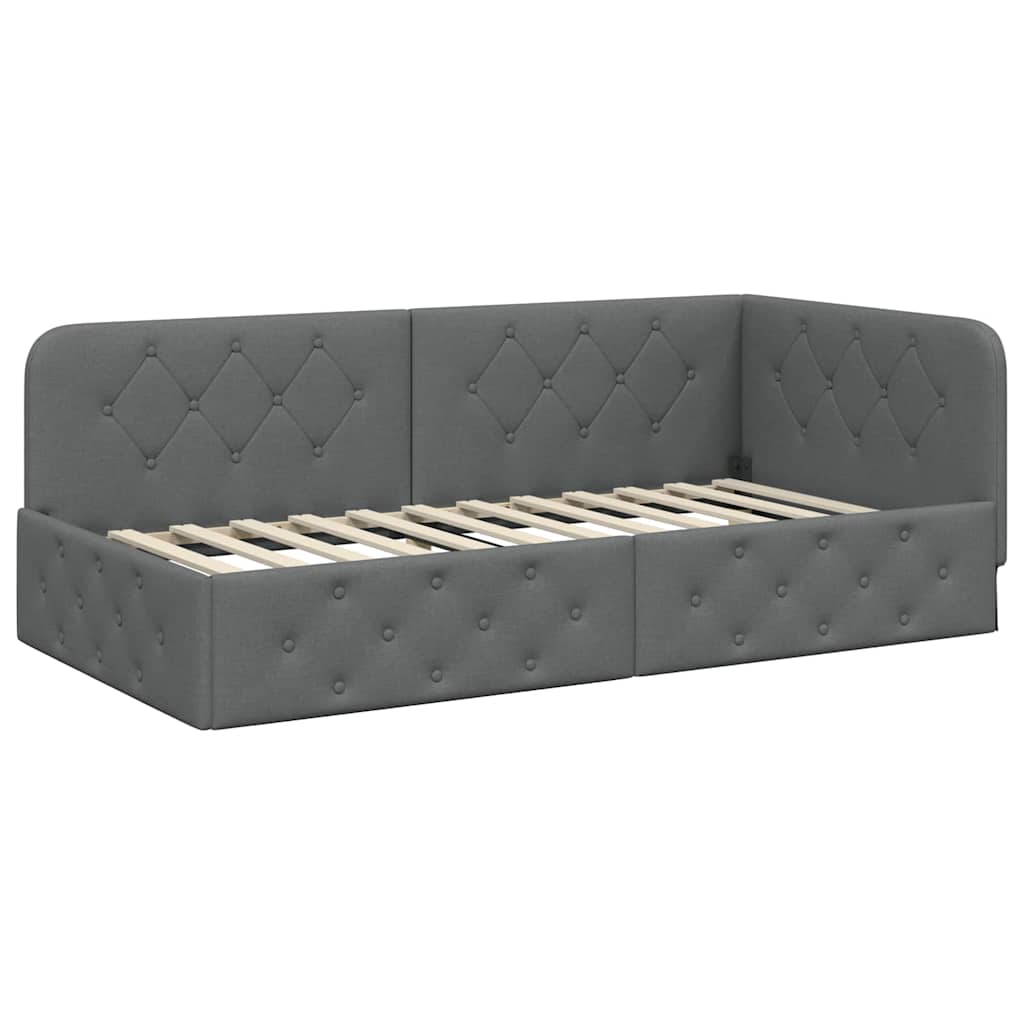 Hoekbedframe Donkergrijs 90 x 200 cm Stof is nu te koop bij PeponiXL, paradijselijk wonen!