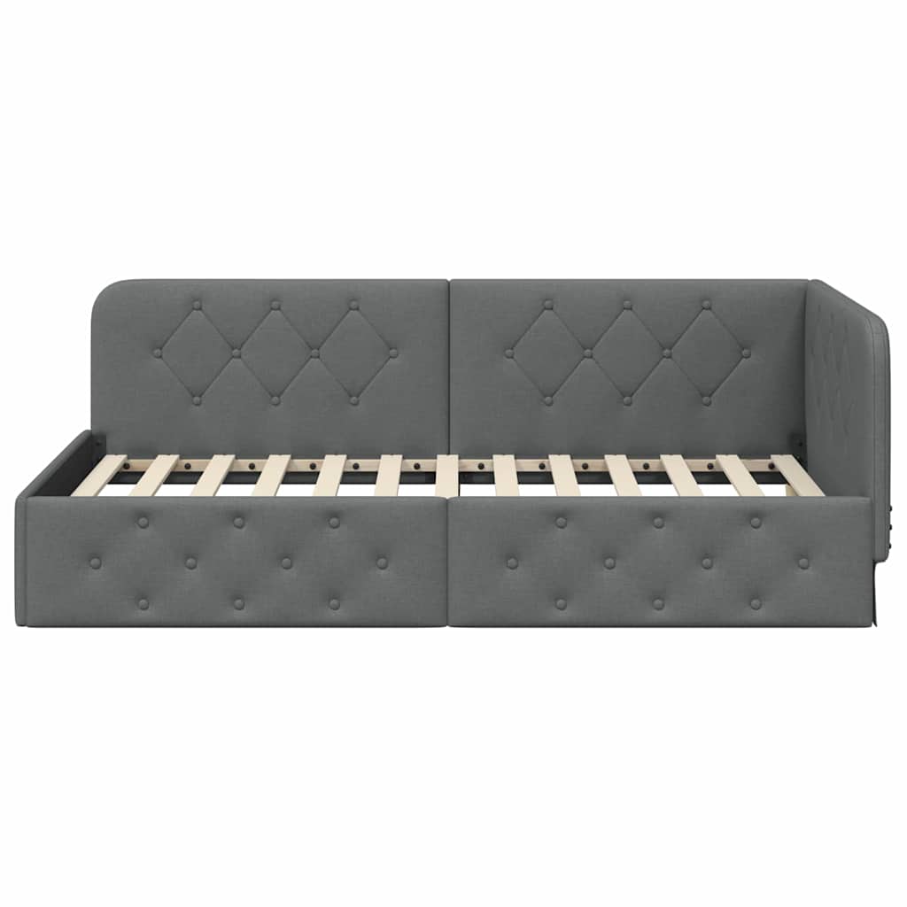 Hoekbedframe Donkergrijs 90 x 200 cm Stof is nu te koop bij PeponiXL, paradijselijk wonen!