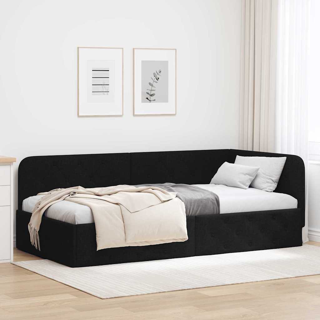 Hoekbedframe Zwart 90 x 200 cm Stof is nu te koop bij PeponiXL, paradijselijk wonen!