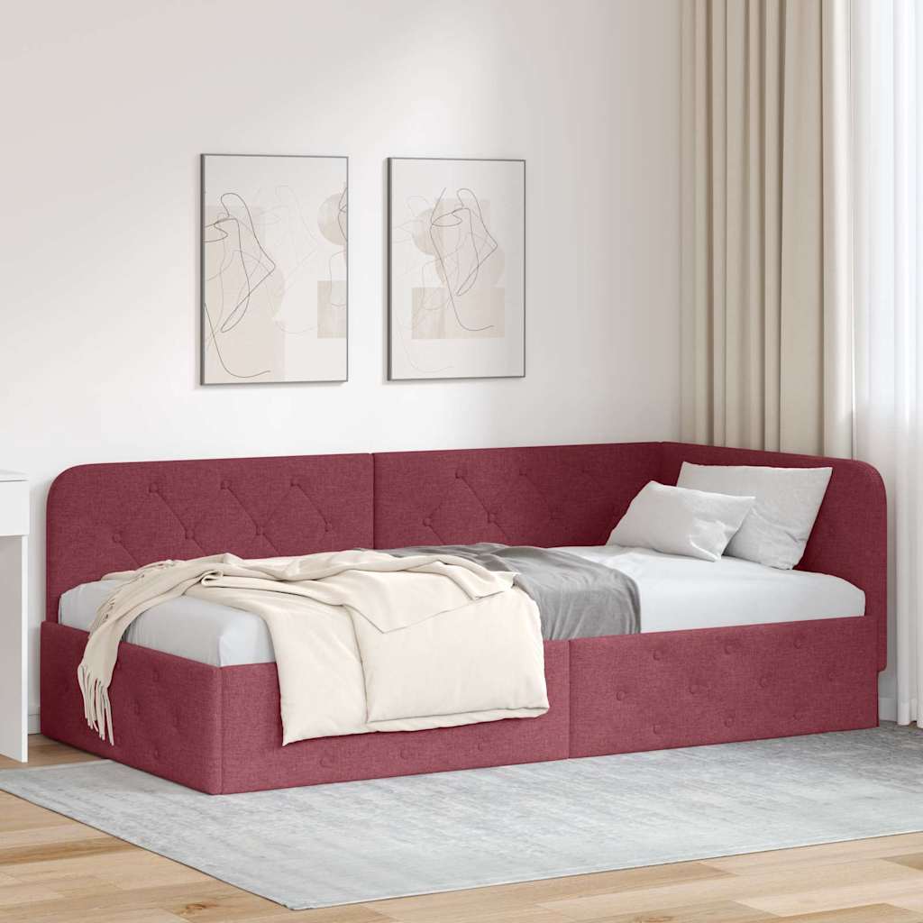 Hoekbedframe Wijnrood 90 x 200 cm Stof is nu te koop bij PeponiXL, paradijselijk wonen!
