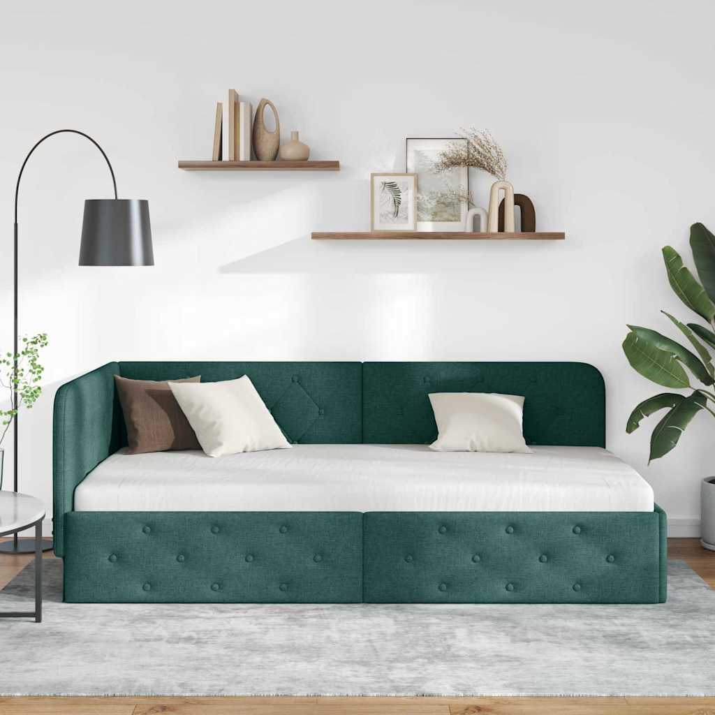 Hoekbedframe Donkergroen 90 x 200 cm Stof